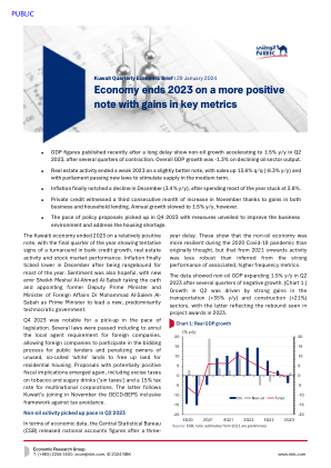 科威特季度经济简报 I 2024 年 1 月 29 日 经济以更积极的态势结束 2023 年，关键指标有所增长